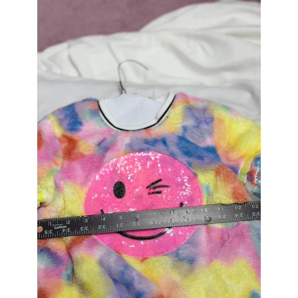 Baby Sara Kids Faux Fur Tie Dye Sequin Smiley Face Top and Pants Set Size 5